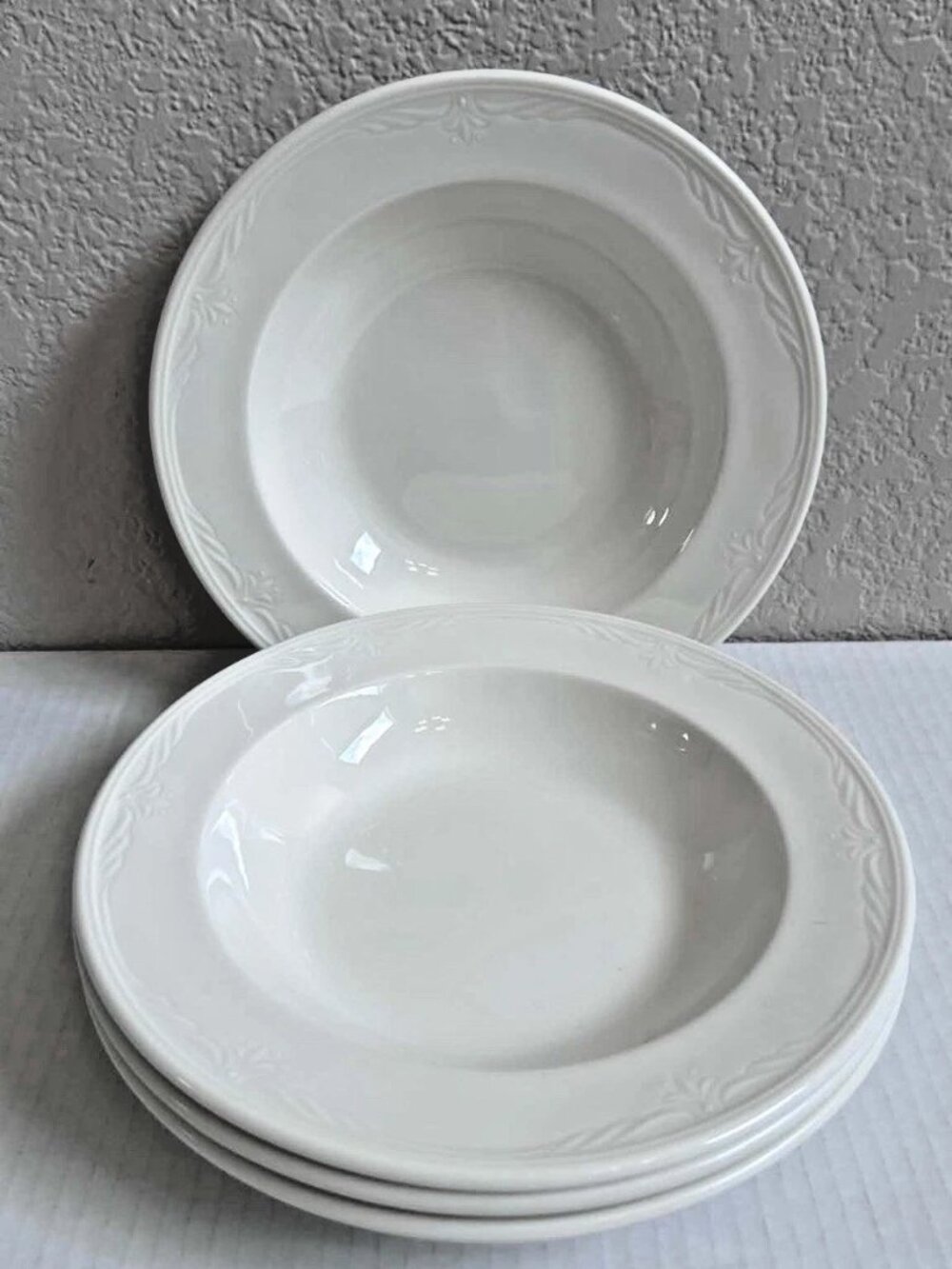 Royal Doulton ALLEGRO White Porcelain Embossed Scrolls Hotel Ware * Set of 4